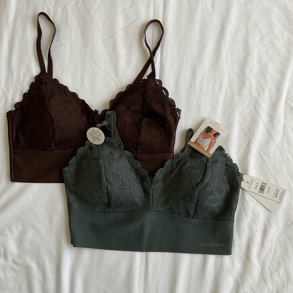 Danskin Lace Bralette Duo - Chocolate and Forest